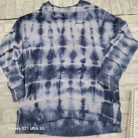 Victoria Secret PINK Vintage Blue Tie Dye Crew Sweater Sz XS - Picture 1 of 9